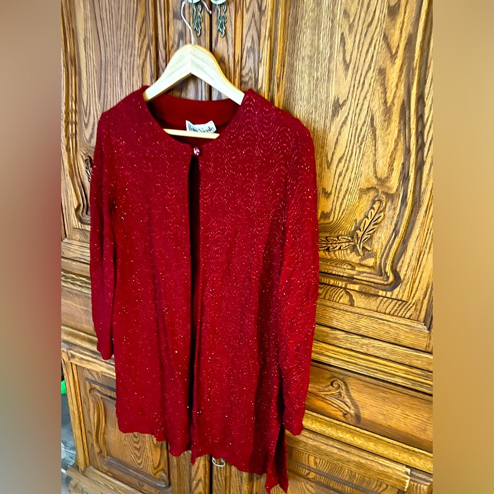 RONNIE NICOLE ladies, red, sparkling, open jacket cardigan